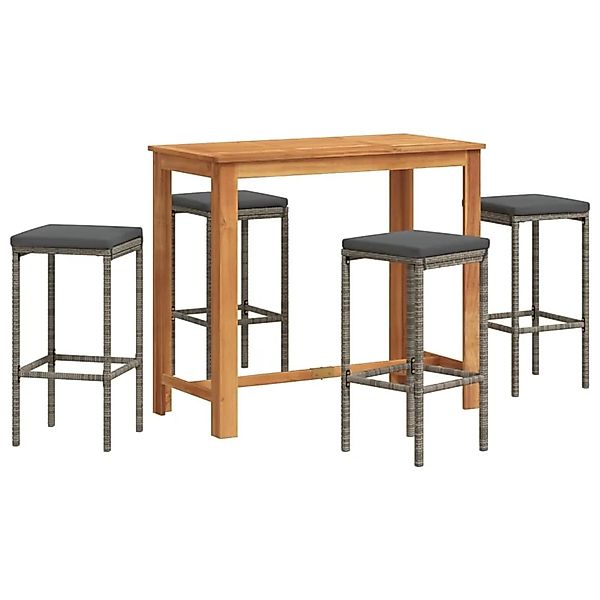 vidaXL 5-tlg Gartenbar-Set Grau Massivholz Akazie und Poly Rattan Modell 3 günstig online kaufen