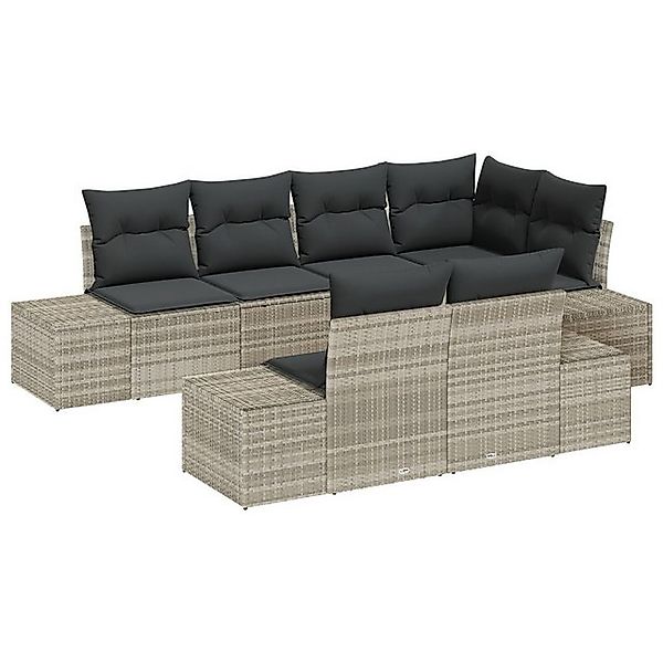 vidaXL Loungesofa 7-tlg. Garten-Sofagarnitur mit Kissen Hellgrau Poly Ratta günstig online kaufen