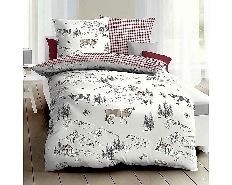 TRAUMSCHLAF Bettwäsche Allgäu, Biber, 2 teilig, Winterbettwäsche mit Landsc günstig online kaufen