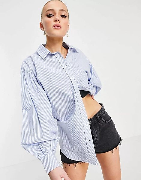 New Look – Gestreiftes Popeline-Hemd in Blau günstig online kaufen