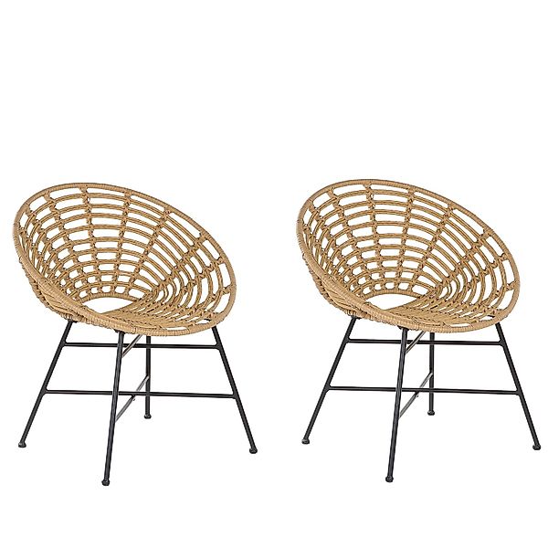 Beliani Gartenstuhl Naturfarben Beige Schwarz 48x71x80 günstig online kaufen