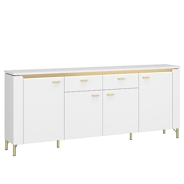 Lomadox Sideboard LUKA-129, weiß mit goldfarbenen günstig online kaufen