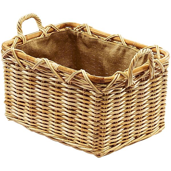 Kobolo Holzkorb für Kaminholz rechteckig natur aus Rattan mit Griffen und J günstig online kaufen