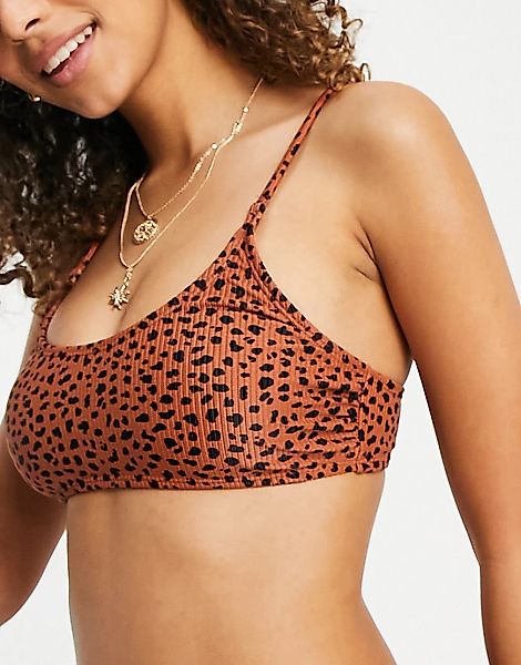 Vero Moda – Bikini-Oberteil mit Gepardenmuster und U-Ausschnitt-Mehrfarbig günstig online kaufen
