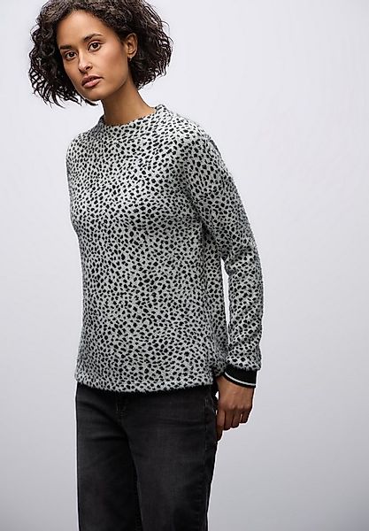 STREET ONE Rundhalspullover Langarm mit Tapebündchen im Leo-Look günstig online kaufen
