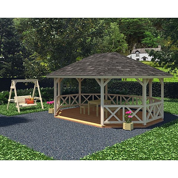 Palmako Pavillon Betty 467 x 617 cm Lackiert Weiß FSC® günstig online kaufen