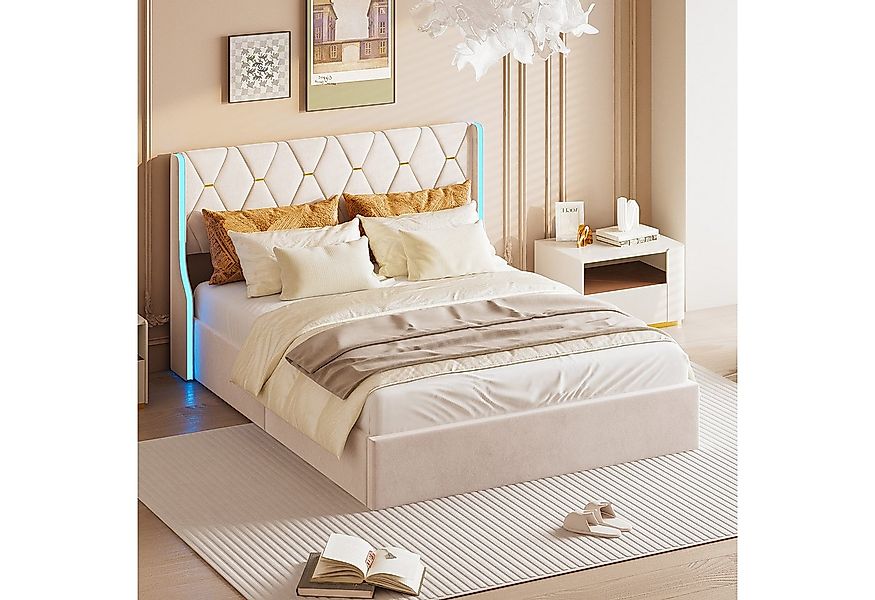 PXloue Polsterbett Polsterbett mit LED-Beleuchtung und Stauraum (Hydraulisc günstig online kaufen
