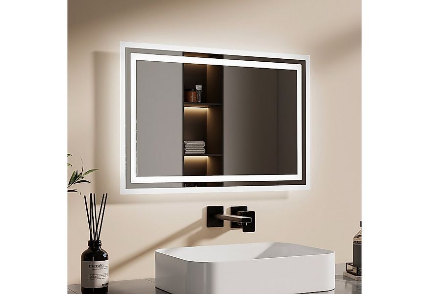 EMKE Badspiegel mit Druckknopfschalter Beleuchtung LED Badezimmerspiegel (M günstig online kaufen