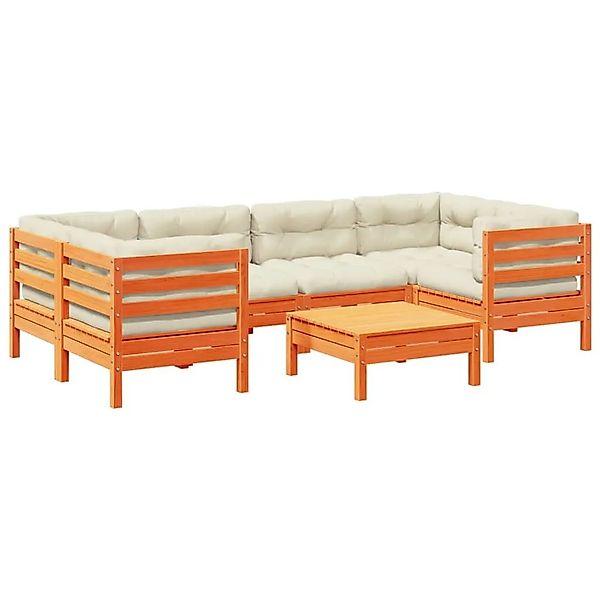 vidaXL 7-Tlg Garten-Sofagarnitur mit Kissen Wachsbraun Kiefernholz 3299316 günstig online kaufen