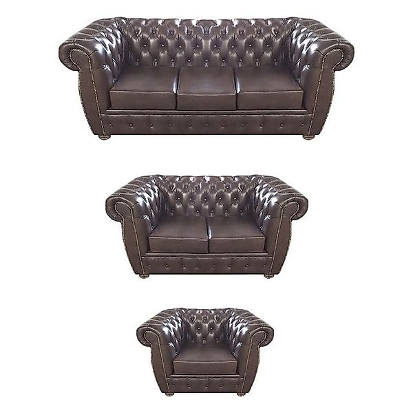 JVmoebel Chesterfield-Sofa Komplett Set 3tlg Wohnzimmer Sofagarnitur Braun günstig online kaufen