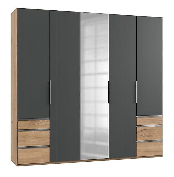 Drehtürenschrank mit Spiegel und Schubladen 250 cm breit Holzoptik Braun / günstig online kaufen