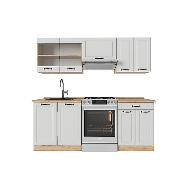 Vicco Küchenzeile R-Line, Weiß Landhaus/Goldkraft Eiche, günstig online kaufen