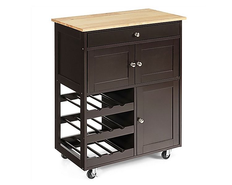 COSTWAY Küchenwagen, mit Arbeitsplatte, Servierwagen mit Weinregalen, Holz günstig online kaufen