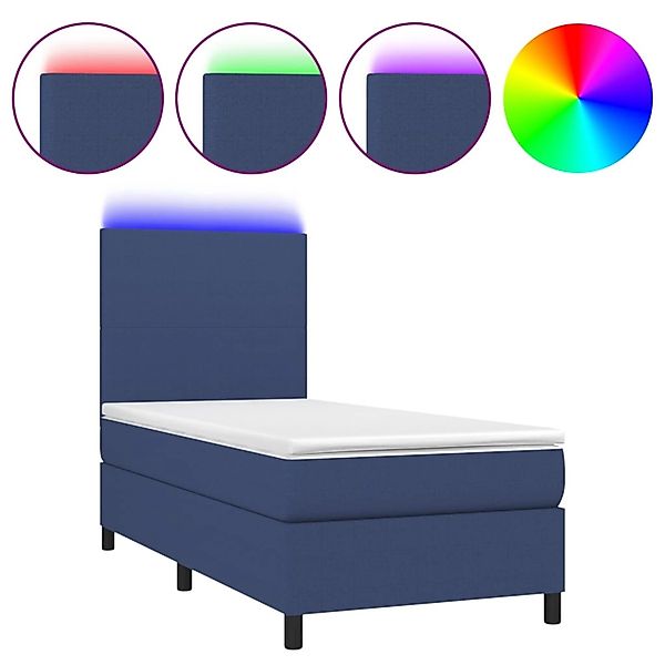 vidaXL Boxspringbett mit Matratze & LED Blau 100x200 cm Stoff 3134699 günstig online kaufen