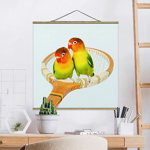 Stoffbild Tiere mit Posterleisten - Quadrat Tennis mit Vögeln günstig online kaufen
