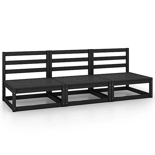 vidaXL Garten-Mittelsofas 3 Stk. Schwarz Kiefer Massivholz günstig online kaufen
