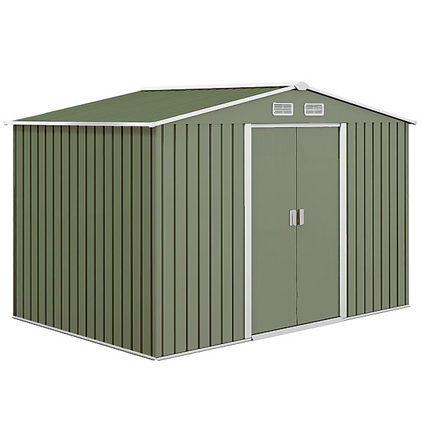 Outsunny Geräteschuppen Metall Gerätehaus mit Fundament Hellgrün 277 x 195 günstig online kaufen