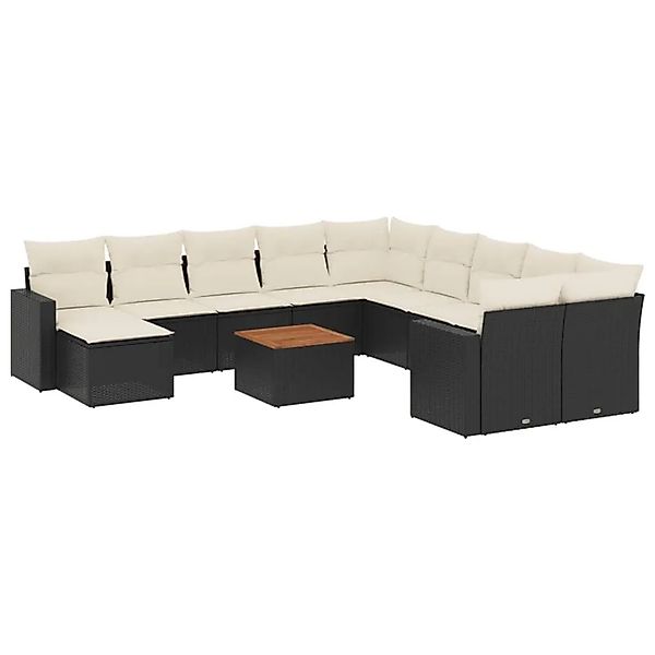 vidaXL 12-Tlg Garten-Sofagarnitur mit Kissen Schwarz Poly Rattan 3224418 günstig online kaufen