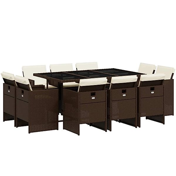 vidaXL 11-Tlg Garten-Essgruppe mit Kissen Braun Poly Rattan 3210669 günstig online kaufen