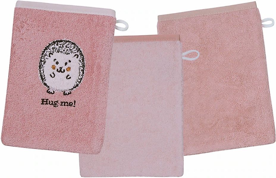 Wörner Waschhandschuh »Igel rosa Waschhandschuh 3er Set«, (3 St., 3er Set W günstig online kaufen