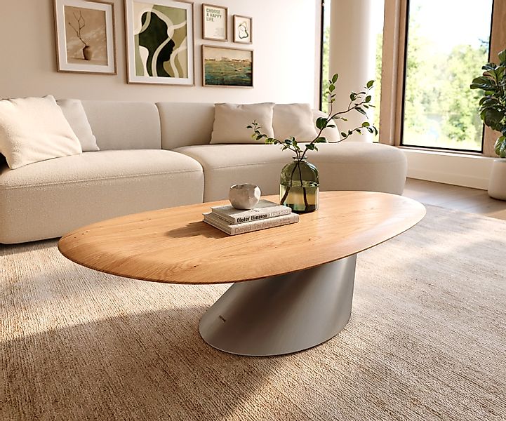 Couchtisch Edge Oval 140x75 cm Eiche Natur Runde Kante Conis Edelstahl gebü günstig online kaufen