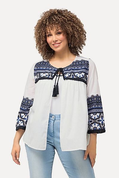 Ulla Popken Tunika Blusenjacke Fransen A-Linie Rundhals 3/4-Arm günstig online kaufen