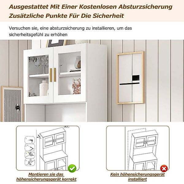 MODFU Hochschrank Hochregal Küchenschränke (4 Glastüren) mit beweglichen Tr günstig online kaufen