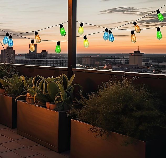 Solar Lichterkette Glühbirne 10 LED Vintage Bunt + Blinkeffekt Garten Party günstig online kaufen