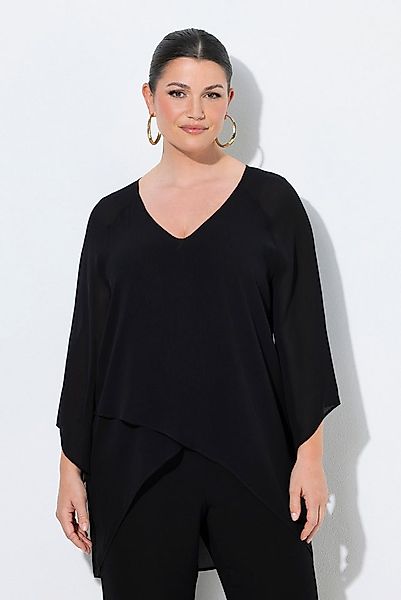 Ulla Popken Tunika Chiffon-Bluse vorne doppellagig V-Ausschnitt günstig online kaufen