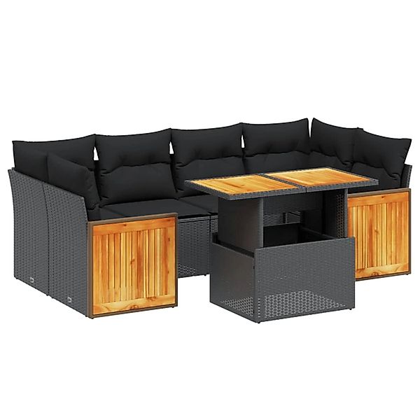 vidaXL 7-Tlg Garten-Sofagarnitur mit Kissen Schwarz Poly Rattan 3273855 günstig online kaufen