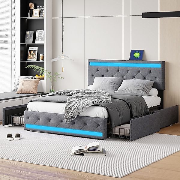 FUROKOY Polsterbett Doppelbett Stauraumbett mit 4 günstig online kaufen