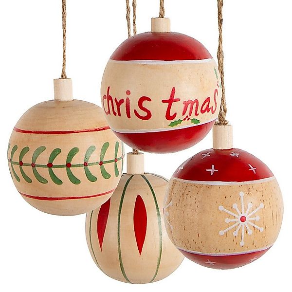 Logbuch-Verlag Dekofigur 4 Holz Weihnachtskugeln zum Aufhängen braun rot gr günstig online kaufen