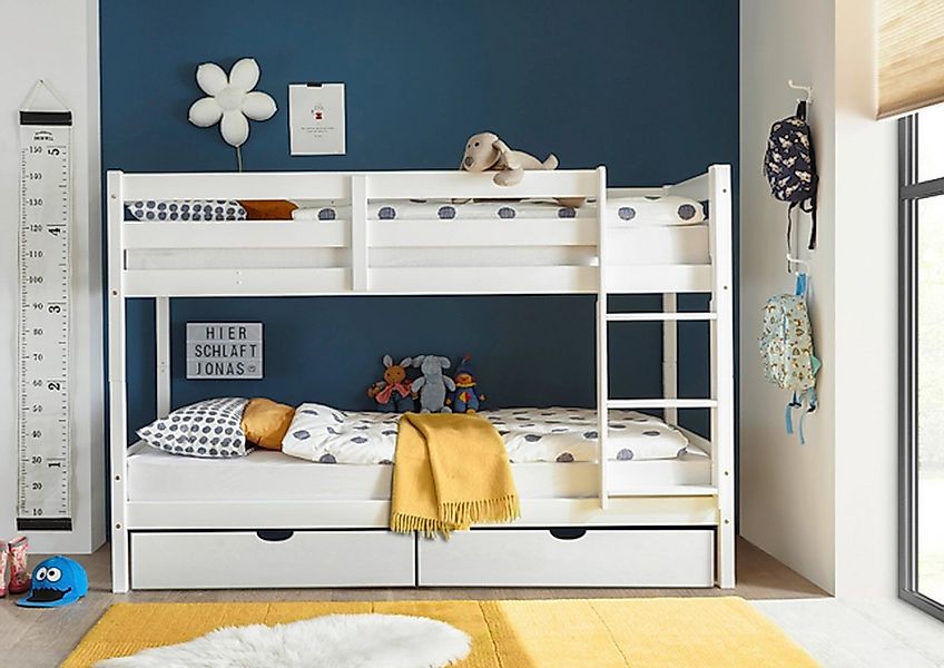 Begabino Etagenbett Schubkästen, Doppelhochbett, Kiefer Massiv weiß - 207x1 günstig online kaufen