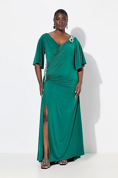 Ulla Popken Cocktailkleid Maxikleid Drapierung V-Ausschnitt Glockenärmel günstig online kaufen