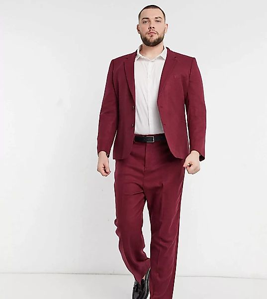 ASOS DESIGN Plus – Anzughose aus Twill mit weitem Bein in Weinrot günstig online kaufen