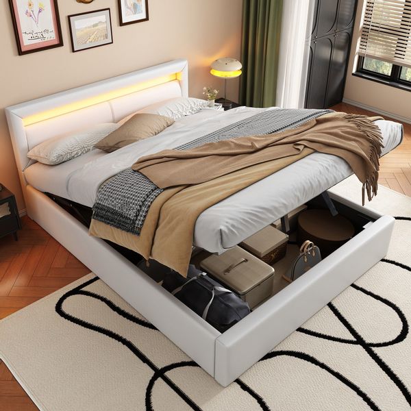 Flieks Polsterbett, LED Beleuchtung Doppelbett Stauraum günstig online kaufen