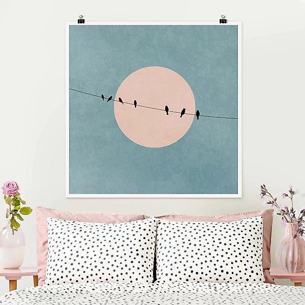 Poster Vögel vor rosa Sonne I günstig online kaufen