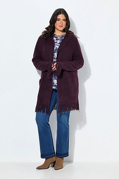 Ulla Popken Strickjacke Strickjacke Fransen Kapuze ohne Verschluss Langarm günstig online kaufen