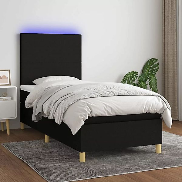 Vidaxl Boxspringbett Mit Matratze & Led Schwarz 100x200 Cm Stoff günstig online kaufen