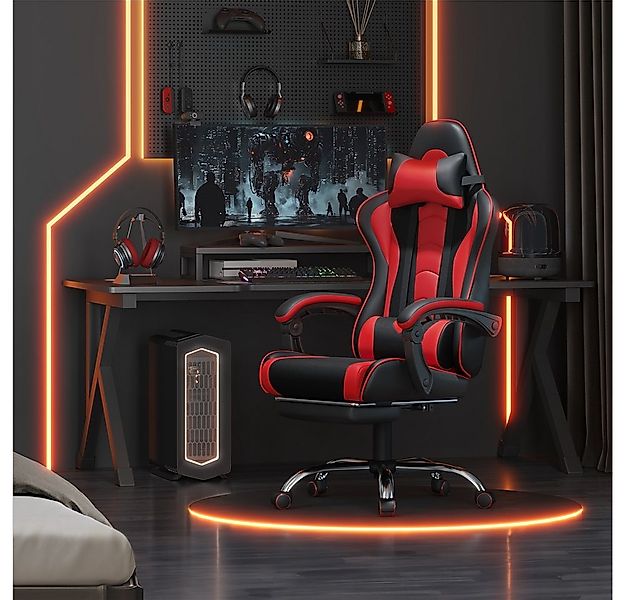 Yaheetech Gaming-Stuhl mit Massagefunktion & Kopfstütze & Fußstütze Ergonom günstig online kaufen