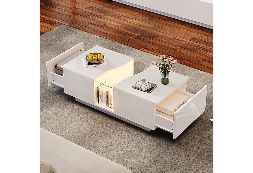 HAUSS SPOLE Couchtisch Hochglanz-Couchtisch mit 2 Schubladen, LED-Licht und günstig online kaufen