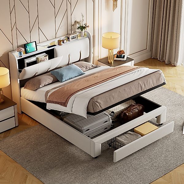 PXloue Polsterbett LED Doppelbett, Kopfteil mit günstig online kaufen