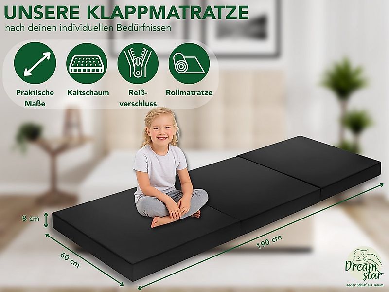 Klappmatratze Faltmatratze 60x190 cm, klappbare Gästematratze, Dreamstar, 8 günstig online kaufen