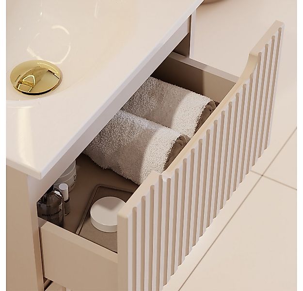 Lomadox Badmöbel-Set NEWPORT-56-CASHMERE, (Spar-Set, 3-St., LED-Spiegel Was günstig online kaufen