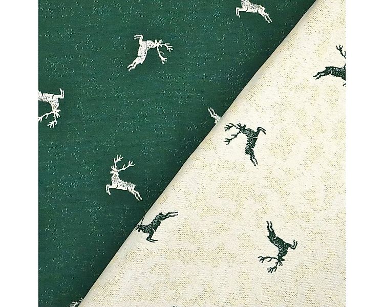 Stofferia Stoff Dekostoff Jacquard Weihnachten Hirsch Grün, Breite 140 cm, günstig online kaufen