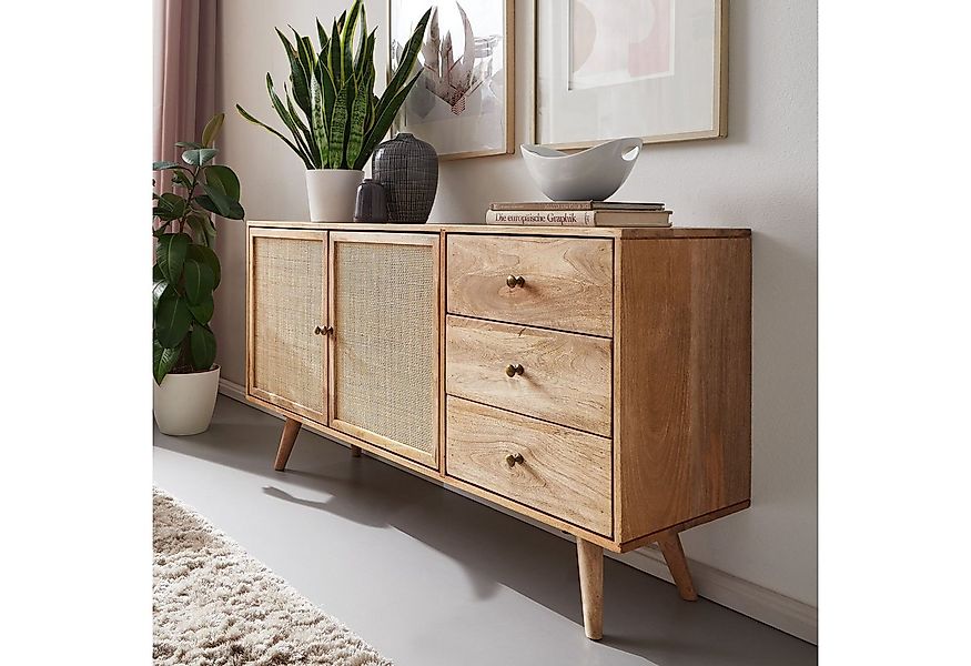 FINEBUY Sideboard FB60956 Massivholz 140cm 2 Türen 3 Schublade Kommode Wien günstig online kaufen