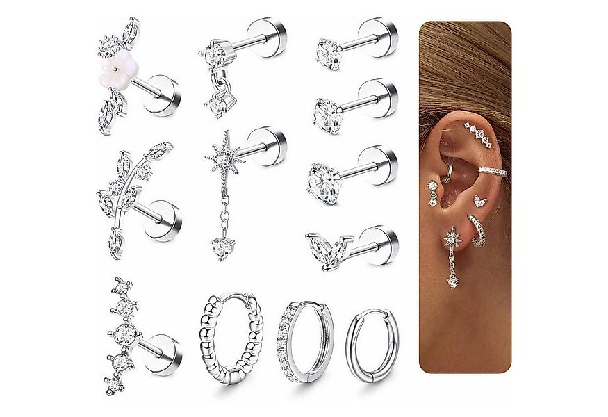 Adramata Piercing-Set 12Pcs Helix Piercings Set Chirurgenstahl Ohrringe CZ günstig online kaufen
