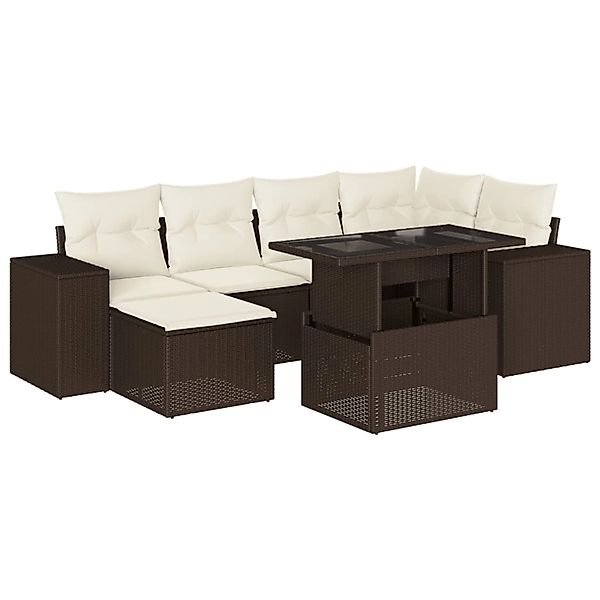 vidaXL 7-Tlg Garten-Sofagarnitur mit Kissen Braun Poly Rattan 3269313 günstig online kaufen