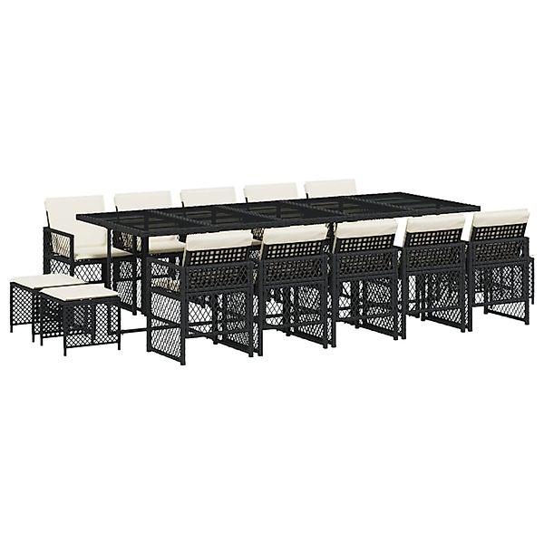 vidaXL 15-Tlg Garten-Essgruppe mit Kissen Schwarz Poly Rattan 3210810 günstig online kaufen