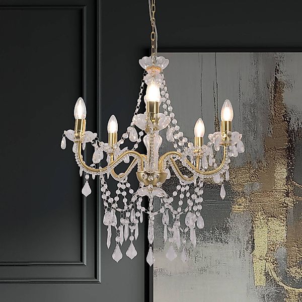 näve Kronleuchter Cecilia, Leuchtmittel wechselbar, 5flg., Kristallbehang a günstig online kaufen